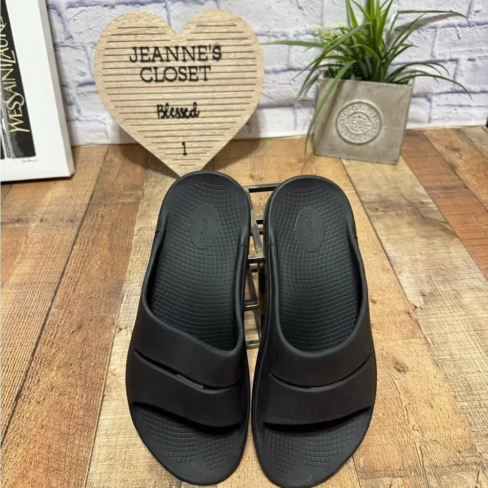 Oofos Ooahh Sandals Mens 12 Women’s 14 Black Slide Recovery Sport Slip On Shoes‎